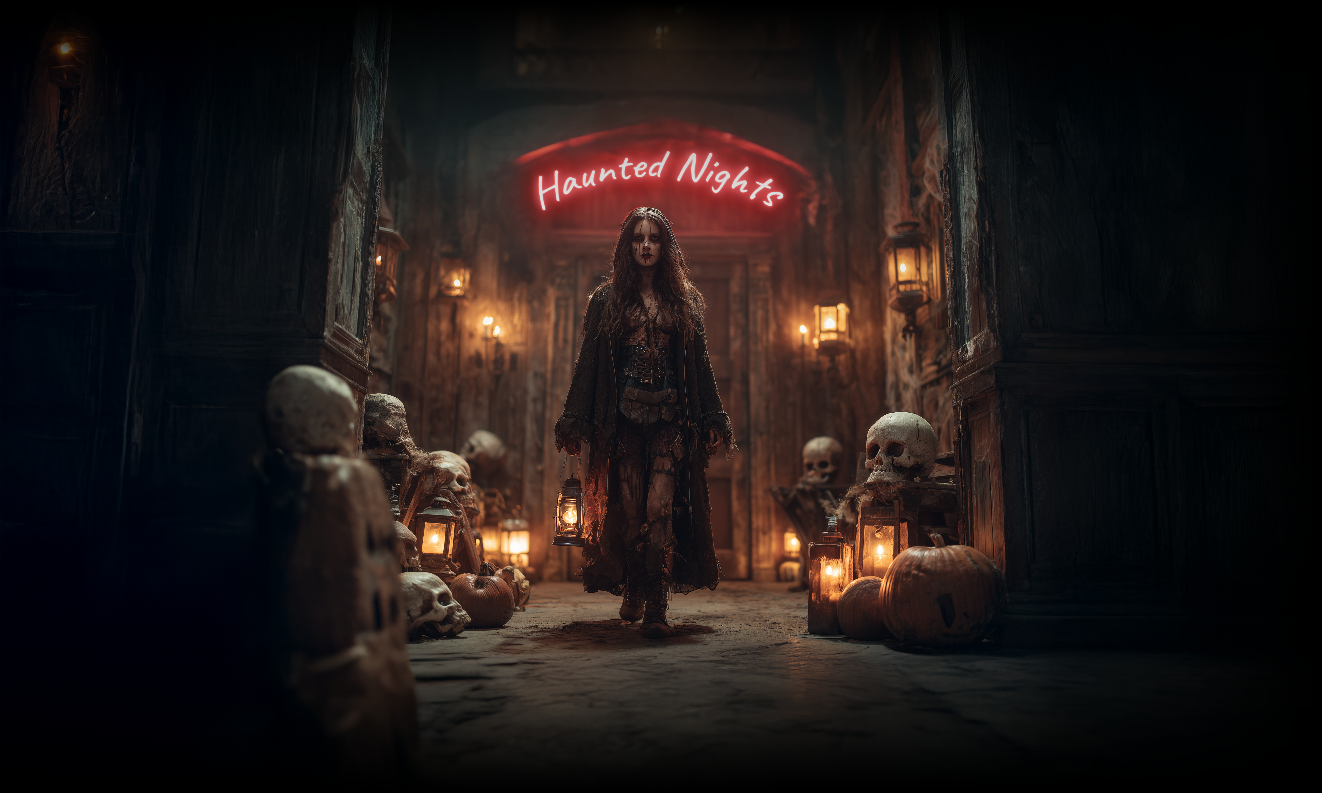 lady vor einer Haunted Mansion